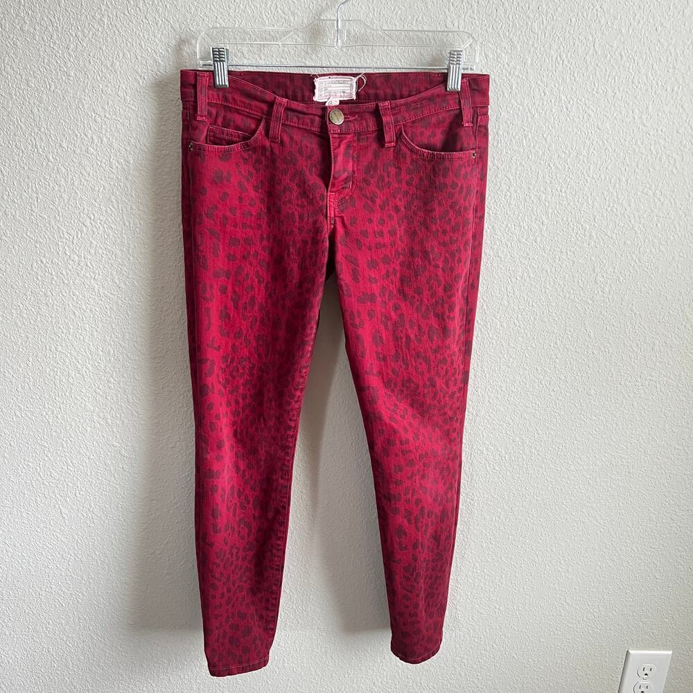 Current Elliott Red Animal Print Low Rise Skinny Jeans Women's 27 Stretch